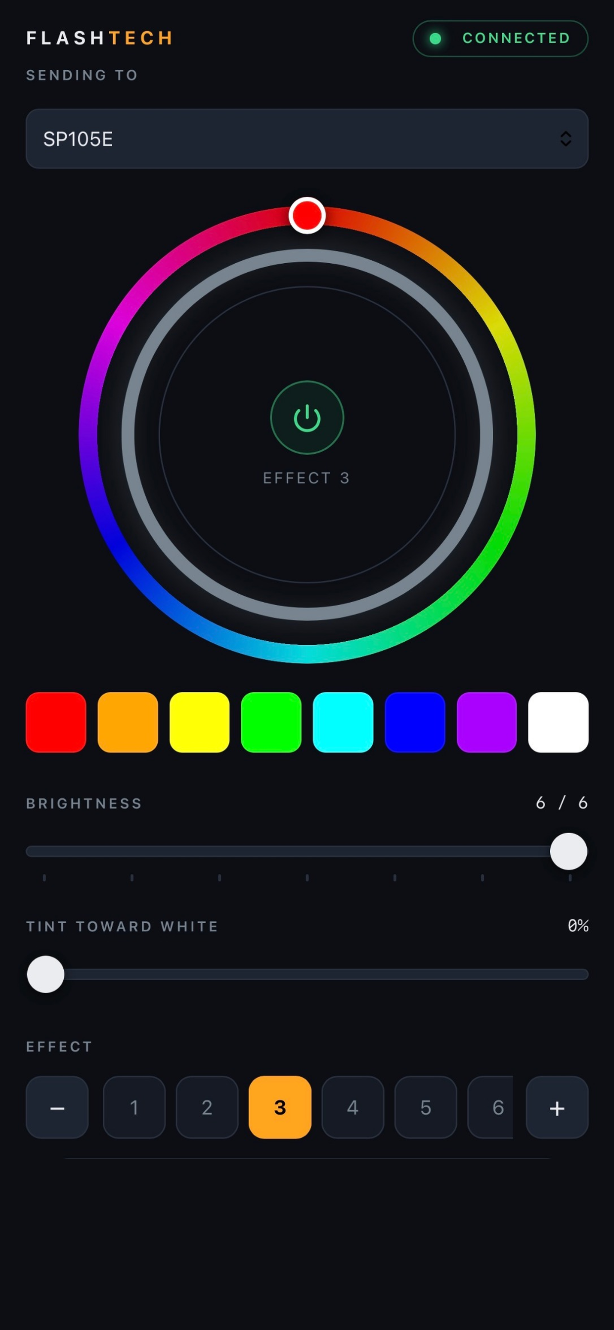 The real ColorChase color wheel and brightness controls